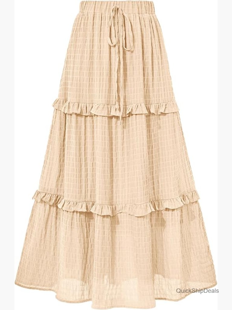 Elegant High Waist Flared A-Line Midi Skirt Summer Wedding Guest Dress